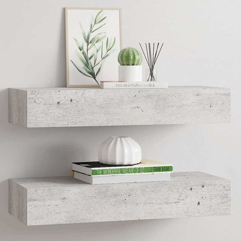 vidaXL Estante de pared con cajón 2 uds MDF gris hormigón 60x23,5x10cm (1/5)