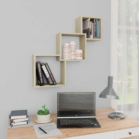 vidaXL Estante de pared de cubo contrachapada color roble 68x15x68cm (1/5)