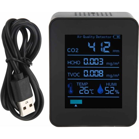 Détecteur de qualité d'air Bluetooth ZNAZ2CO3TB 5 en 1, moniteur multifonction CO2 température humidité pour bureau maison (Noir) (1/5)
