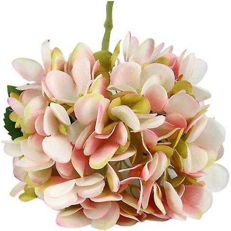 Fleur artificielle vintage réaliste, longue tige, grandes feuilles vertes, hortensia, fausse planterose clair (1/5)