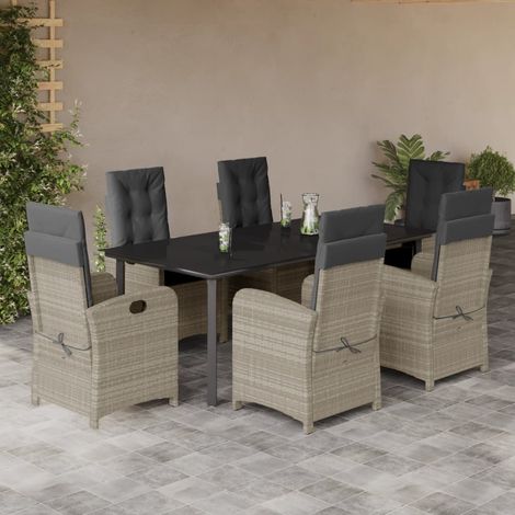 Ensemble à manger de jardin et coussins 7 pcs-Salon de jardin gris clair rotin 644932 (1/5)