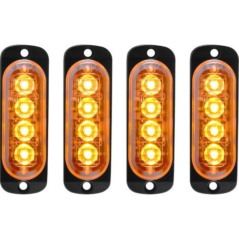 4 pezzi 12-24 V barra luminosa di emergenza ultra sottile, lampada stroboscopica - 4 LED striscia luminosa di avvertimento flash per camion, moto, auto - ambra