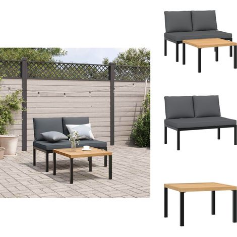 2-tlg. Garten-Sofagarnitur mit Kissen Schwarz Aluminium - Gartensortiment - Gartenmöbeln - Outdoor Möbel - Balkonmöbel - Esstisch