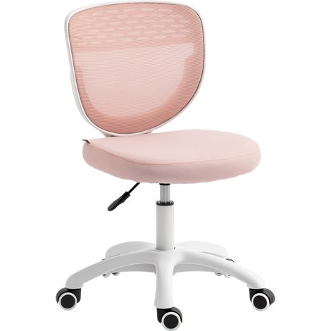 HOMCOM Armless Office Chair with Mesh Back, Pink (1/5)