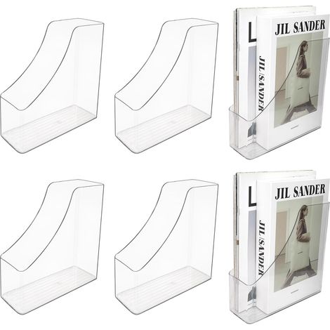 Lot de 6 porte-revues en acrylique, trieur vertical, porte-livres, porte-revues, organiseur de bureau pour livres, documents, classeurs, enveloppes, bureau à domicile (1/5)