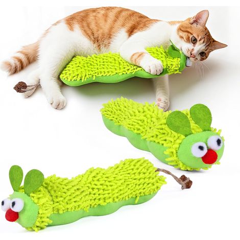 Jouet Interactif à l'herbe à Chat, 2 Pcs Chenille Coussin en Peluche Doux Peluches d'herbe à Chat Boule Jouets Interactif Jouets Interieur pour Griffer Mâcher Soins Dentaires (1/5)