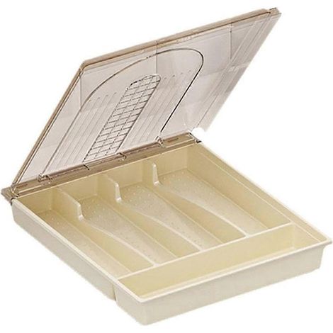 Organizer mit Deckel, Aufbewahrungsbox für Besteck und Tafelgeschirr aus Kunststoff, D--