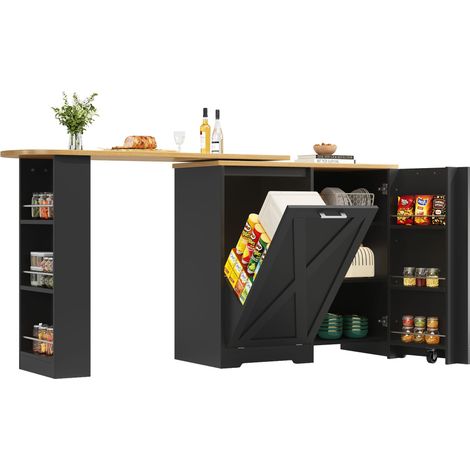 Consola con Puerta Abatible, Estante Lateral y Giro de 360°, Extensible para Salón o Comedor, en MDF, 138-203 x 38 x 105,5 cm, Negro (1/5)
