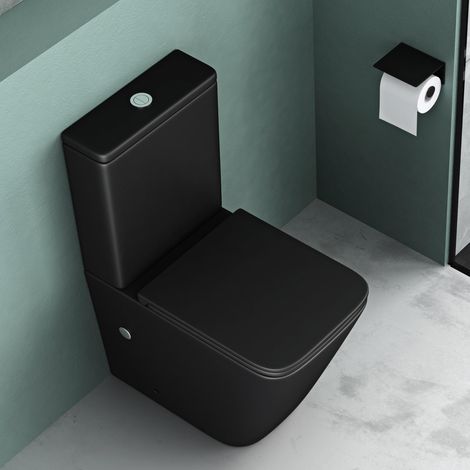 Mai & Mai Stand-WC 112T aus Keramik spülrandloses-WC matt schwarz 36x63x82cm bodenstehende-Toilette inkl.Spülkasten