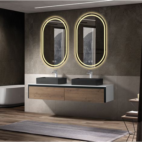 Specchio da bagno LED 60x90 cm in vetro e metallo argentato antiappannamento FloraGrace (1/5)