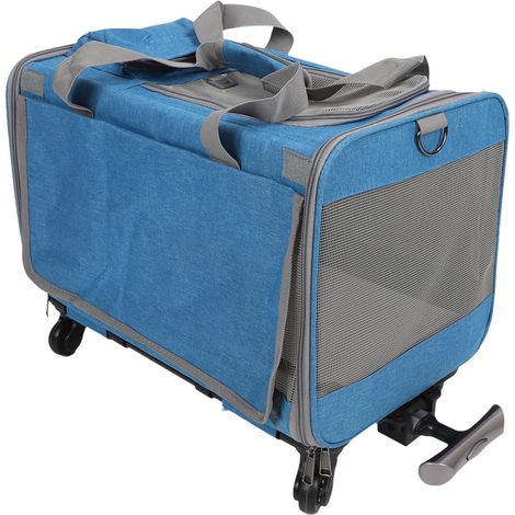 Cat Carrier Dog Carrier with Wheels Telescopic Walking Handle Adjustable Shoulder Straps Rolling Pet Travel Carrier Blue (1/5)