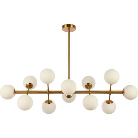 Lustre Suspension Design Moderne White Gold en Laiton Satiné et Verre Blanc G9 - PANGIVO (1/2)