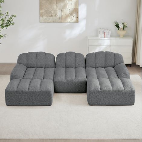 Divano modulare a U 3 posti con 2 ottomane, schiuma 32D, grigio, OKWISH (1/5)
