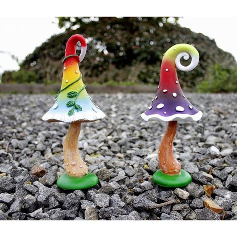 2pc Resin Multi-Coloured Toadstool Ornaments