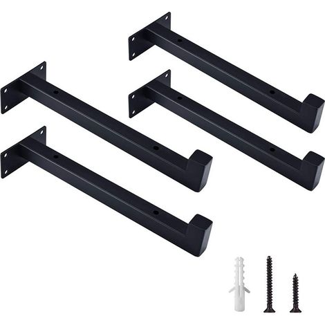 Support mural de 20 cm, lot de 4 supports muraux style industriel, avec crochets de fixation, support mural rétro, support en métal, noir, à monter soi-même, vis incluses