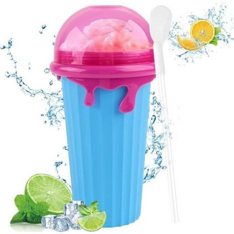 Gobelet Slushy - 500 ml - Silicone Alimentaire - Paille Et Cuillère 2 En 1 - Bleu (1/5)