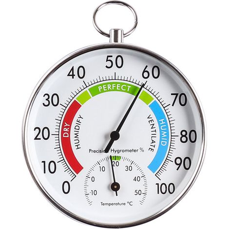 Thermometre Hygrometre - Analogique Affichage Aiguille - Plage -30 à 50 °C et 10 à 100 %RH - Montage Mural ou Posable - Pour Serre Chambre Bébé Réfrigérateur - 1 Pièce