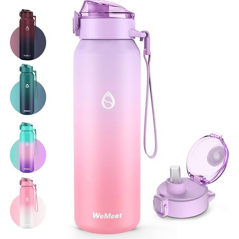 Gourde Isotherme avec Paille Amovible 1L,1000ml Bouteille Isotherme Étanche sans BPA, 18/10 Gourde Inox Anti-Fuite pour Sport, Gym, Voyage (1/5)