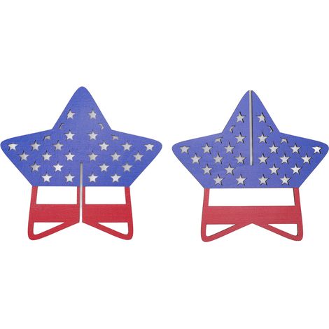 Lot de 2 étoiles en bois décoratives pour la fête nationale américaine, à poser sur une table le 4 juillet. (1/5)