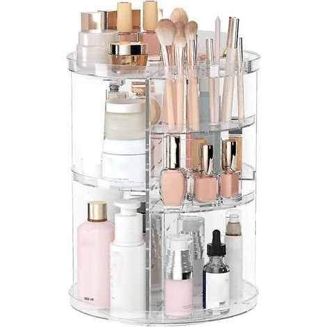 Boîte de rangement rotative pour soins de la peau, présentoir à cosmétiques avec porte-pinceaux, plateau de rangement pour parfums, support rotatif A (1/5)