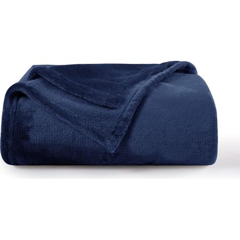 Coperta in lana scozzese 100x130 cm, morbida e calda coperta in flanella per divano per 1 persona, blu navy (1/5)