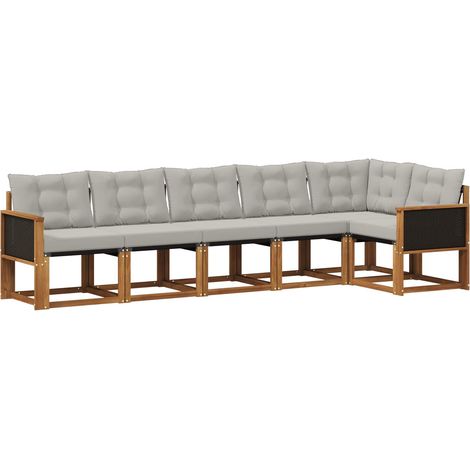 Outdoor Sofa Set with Cushion 6 pcs Natural and Light Grey vidaXL (1/5)