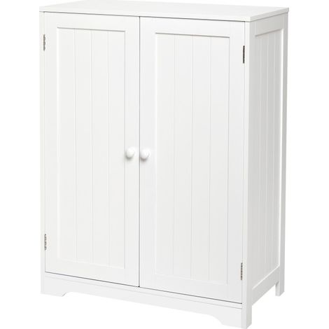 Bathroom Storage Cabinet Sideboard Free Standing MDF, 2 Doors 3 Shelves (1 Adjustable), 60x 30x 80 cm, White, Mondeer