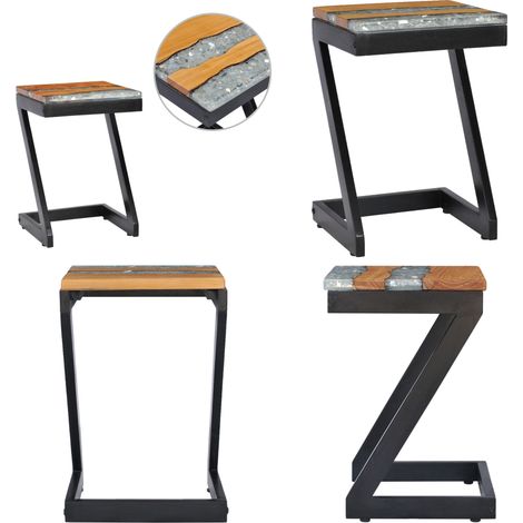 Table basse 30x30x50 cm Bois de teck massif et polyrésine - Table Basse - Meubles De Salon - Table D'appoint - Table En Teck - Mobilier Rustique - Home & Living (1/5)