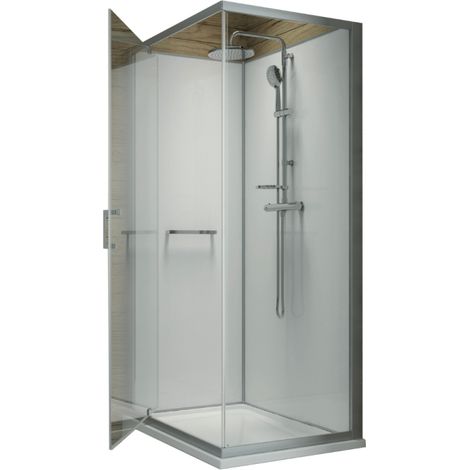 Pack cabine de douche 90 x 90 cm LEDA Karamineral 2 porte pivotante + receveur de douche antidérapant (1/3)