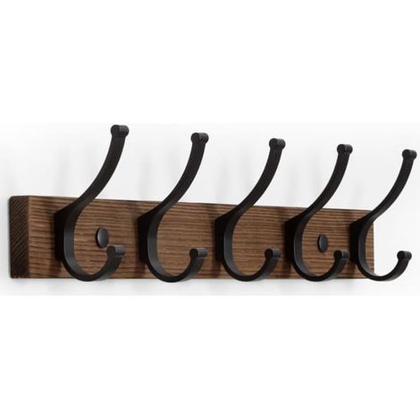 Porte-manteau mural, crochets en bois de 42 cm, porte-chapeaux, porte-sacs, porte-clés, porte-serviettes pour salle de bain (1 pièce, marron) (1/3)