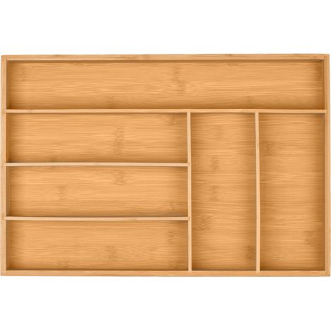 Relaxdays Cutlery Tray, 6 Compartments, Bamboo, Small Kitchen Drawer Insert, for Utensils, 5 x 44.5 x 30 cm, Natural