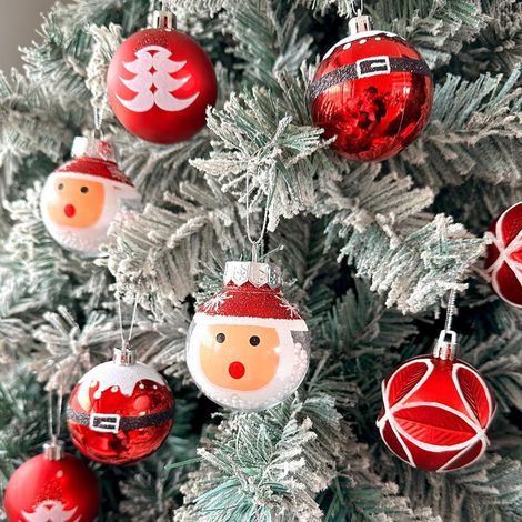 Boule De Noel - En Plastique Incassable - 60 mm - Rouge Vert Blanc - Pour Arbre De Noel Intérieur Extérieur - Lot De 9 (1/5)