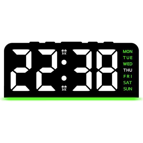 RéVeil NuméRique Grand éCran, RéVeil NuméRique Multifonction, Affichage De La TempéRature, Horloge éLectronique à Led, Double RéVeil, Affichage De La Date Et De La Semaine (Voyant Vert Coquille Noire) (1/5)