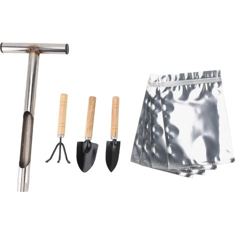 Sonde d'échantillon de sol, Kits de Test à poignée en T en acier inoxydable avec 4 sacs réutilisables, 3 outils de jardin pour échantillons, soins des plantes, ferme de pelouse (1/5)