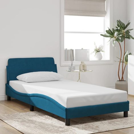 vidaXL Cadre de lit avec tête de lit Dover bleu 100x200cm velours (1/7)