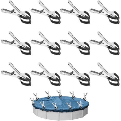 12 Pinces Métalliques pour Bâche de Piscine Hors Sol avec Protection Antidérapante et Haute Résistance (1/5)