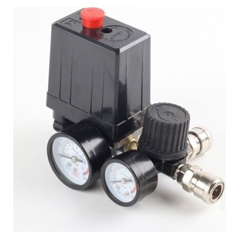 Compresseur Jauges de rgulateur de soupape de commande de pressostat de compresseur d\\'air 220 V 0-180 psi avec connecteur rapide
