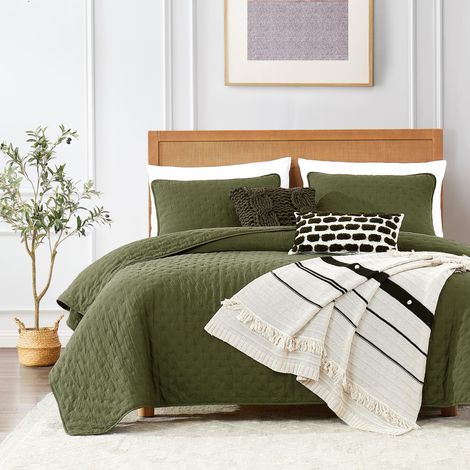 Parure de lit 2 pièces avec Housse de Couette et taie d'oreiller, Vert Olive, Couvre-lit léger et Doux, Couverture matelassée Fine, Toutes Saisons, 172,7 x 228,6 cm (1/5)