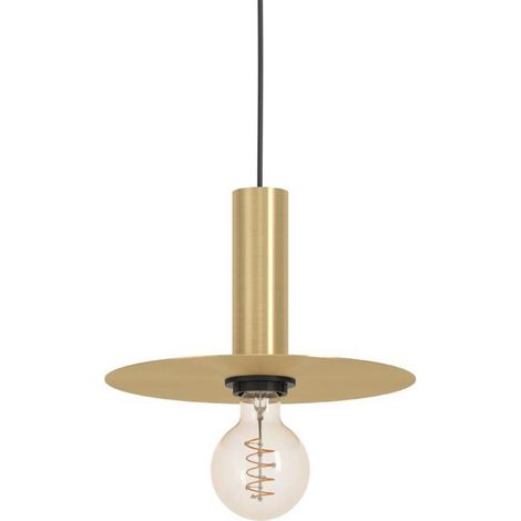 Lampe suspendue Escandell Steel noir, pinceau en laiton E27 1x40w H: 110cm Ø25 cm Dimmable (1/3)