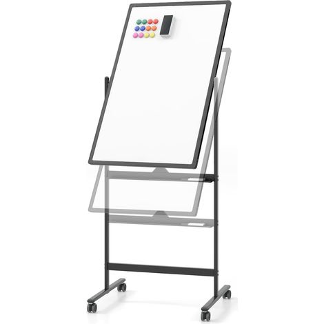 COSTWAY Doppelseitiges mobiles Whiteboard, 60 x 90 cm, höhenverstellbares magnetisches Whiteboard mit Rollen, Ständer und Stiftablage, inkl. Zubehör für Schule, Büro, Zuhause (Schwarz) (1/5)