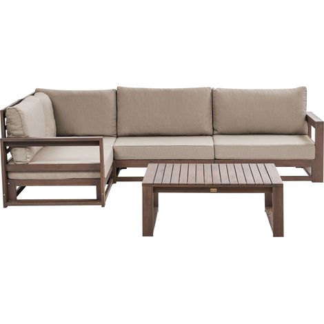 Garten Ecksofa mit Tisch 4-Sitzer TIMOR rechtsseitig modular zertifiziertes Akazienholz Dunkelbraun