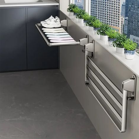 TrAdE Shop Traesio - Stendibiancheria A Parete Pieghevole Salvaspazio 90cm Per Asciugamani Da Interno Esterno - (1/5)