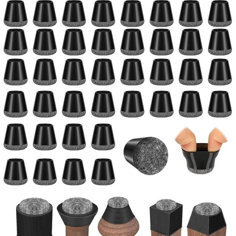 Stuhlbeinschoner, 40 Stück Stuhlbeinschoner, schwarzer Silikon-Stuhlbodenschoner mit Filzpolstern, für Hartholz- und Fliesenböden, geräuschlos (14–20 mm) (1/5)