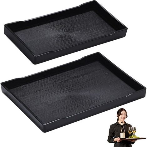 Bandeja para servir comida rápida, Reutilizable, Ligera, Versátil, Base elevada, Para restaurantes y hogares, 24,5 x 18 x 2 cm, 1 unidad, Negra (1/5)