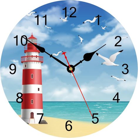 Reloj de pared de 30 cm con diseño de faro y gaviota, moderno y silencioso, ideal para cocina, dormitorio, sala de estar y comedor.