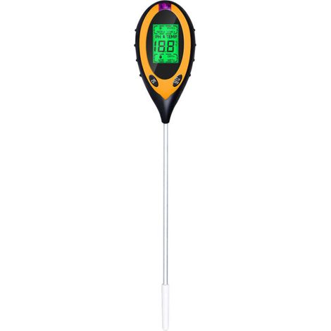 Misuratore di pH del terreno, tester 4 in 1 per umidità, luce, pH e temperatura del terreno, kit di attrezzi da giardino, batteria inclusa, giallo - Crezuo