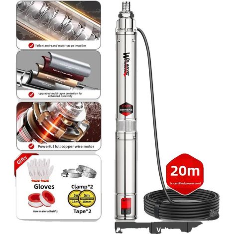 Pompe submersible à puits profond, conception multi-étages, haute efficacité, 1100W 14 Impulseurs (1/2)