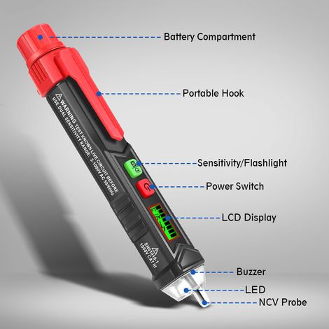Exklusiver FBA Smart Non-Contact-Tester-Stift mit akustischem und optischem Alarm, multifunktionaler Tester-Stift für Elektriker mit Taschenlampe. (1/5)