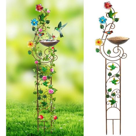 1 Bain d'oiseaux avec treillis, métal antirouille, mangeoire et abreuvoir, design 3 en 1 pour jardin extérieur (1/5)