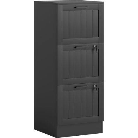 Caisson de bureau en bois noir avec 3 tiroirs verrouillables, étagère de rangement, barres ajustables, 40 x 40 x 101 cm (1/5)